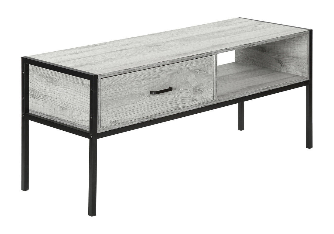 Tv Stand, 48 Inch, Console, Media Entertainment Center, Storage Drawer, Living Room, Bedroom, Grey Laminate, Black Metal, Contemporary, Modern Grey 80 89 Inches Particle Board