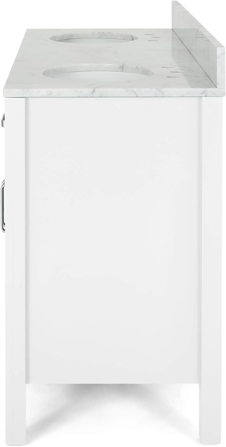 61'' Bathroom Vanity With Marble Top & Double Ceramic Sinks, 4 Drawers, 4 Doors, White White Plywood