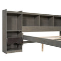 Queen Size Wood Platform Bed With Multi Storage Headboard And A Drawer, Gray Box Spring Not Required Queen Gray Wood Bedroom Bed Frame Solid Wood Mdf