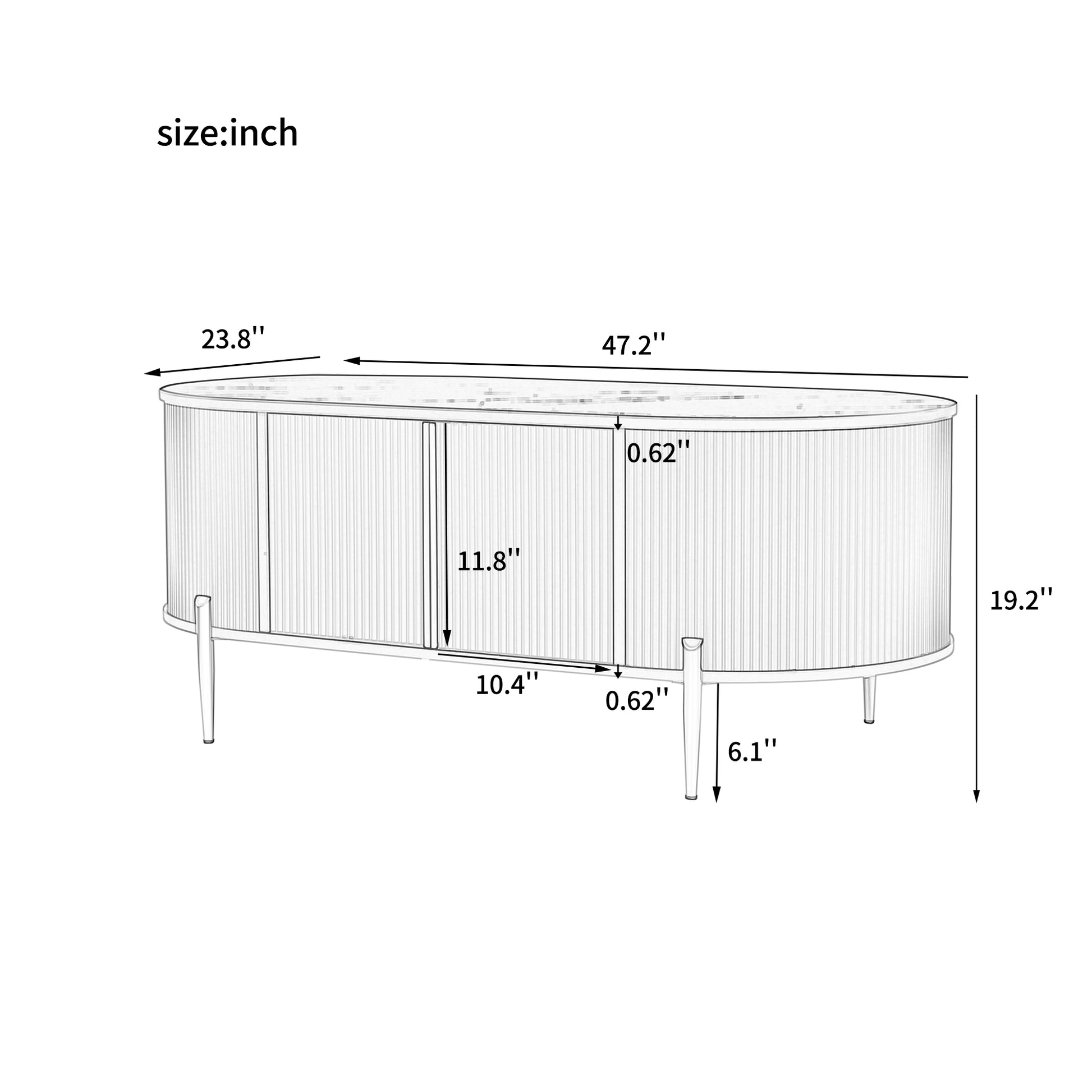 Modern Luxury Oval Shaped Fluted Coffee Table, Marble Patterned Top Coffee Table With 2 Cabinets, Metal Legs And Handles For Living Room, White Date Of Expected Arrival: 11.20 White Mdf