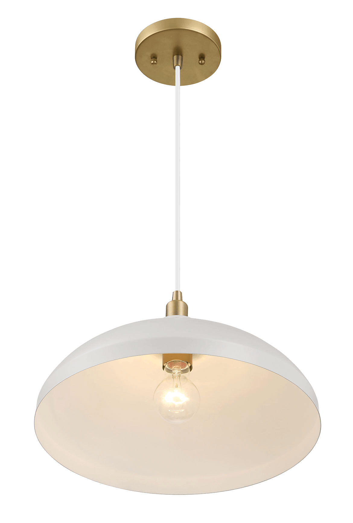 Astral Single Light White Pendant Lamp With Golder Brass Finish For Entrance Kitchen Island 14"D 8"H Gold White Brass,Glass Metal