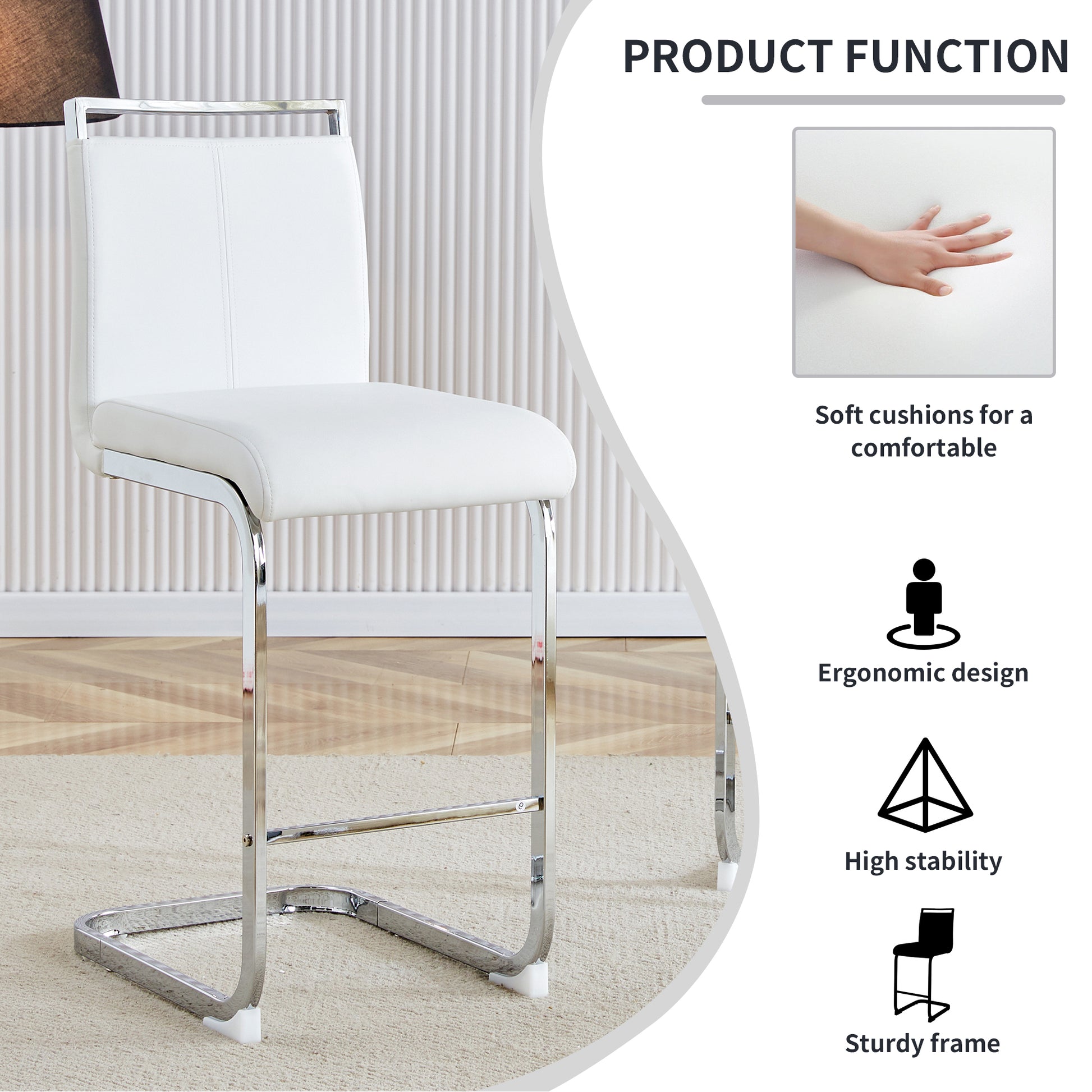 Table And Chair Set. A Rectangular Glass Dining Table With A 0.4 Inch Tempered Glass Tabletop And Mdf Board V Shaped Bracket, Paired With Chairs Consisting Of Pu Seat Cushions And Silver Metal Legs. White Black Seats 4 Tempered Glass
