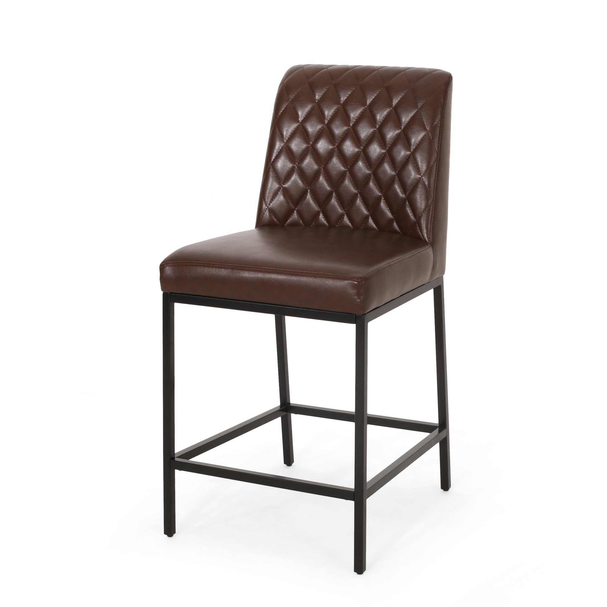 Counter Stool Set Of 2 Dark Brown Leather