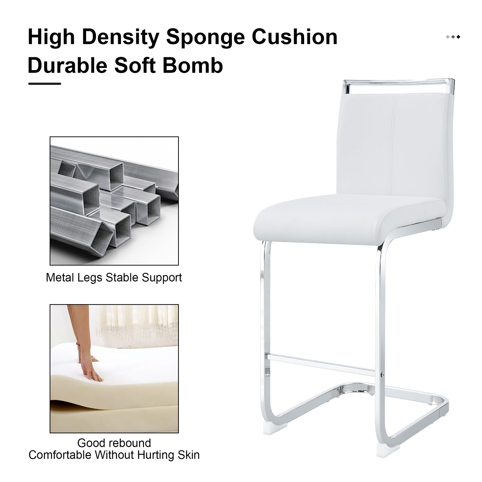Table And Chair Set. A Rectangular Glass Dining Table With A 0.4 Inch Tempered Glass Tabletop And Mdf Board V Shaped Bracket, Paired With 2 Chairs Consisting Of Pu Seat Cushions And Silver Metal Legs. White Black Seats 2 Tempered Glass