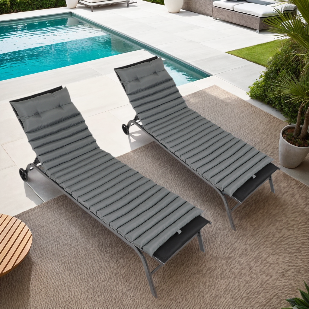 2Pcs Set Outdoor Lounge Chair Cushion Replacement Patio Funiture Seat Cushion Chaise Lounge Cushion Grey No Lounge Grey 2 Person Seating Group Polyester