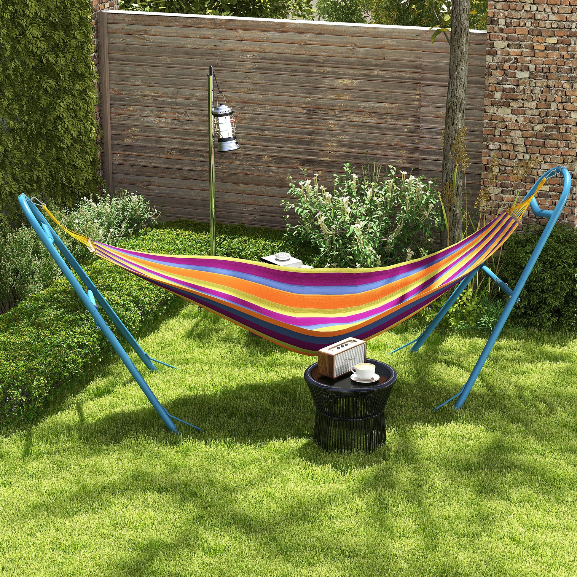 Outsunny Hammock Stand For 2 Person, Portable Adjustable Steel Frame Hammock Stand With Weather Resistant Finish, For 9 14Ft Hammocks, 10.3', 550 Lbs. Capacity, Blue Blue Steel