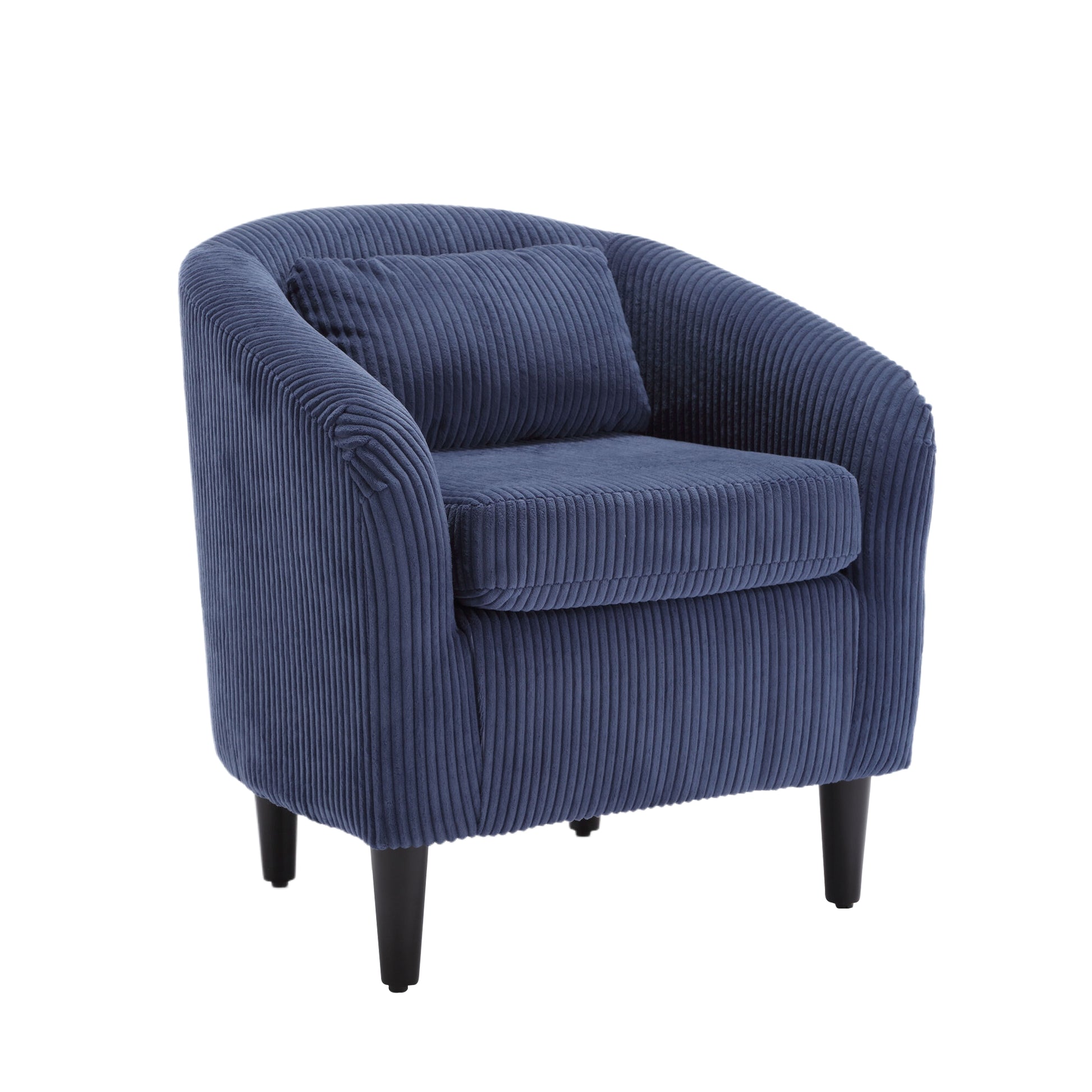 Coolmore Living Room Accent Barrel Chair, Century Modern Style Decorative Chair, Armchair For Living Room With Thick Cushions And Pillows, Comfy Single Sofa Chair, Chair With Wooden Legs,Blue Blue Corduroy