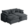 Corduroy Two Seater Sofa With 2 Footrest, 2 Seater Sofa With Ottoman For Small Living Spaces, Grey Corduroy Sofa Grey Corduroy 2 Seat