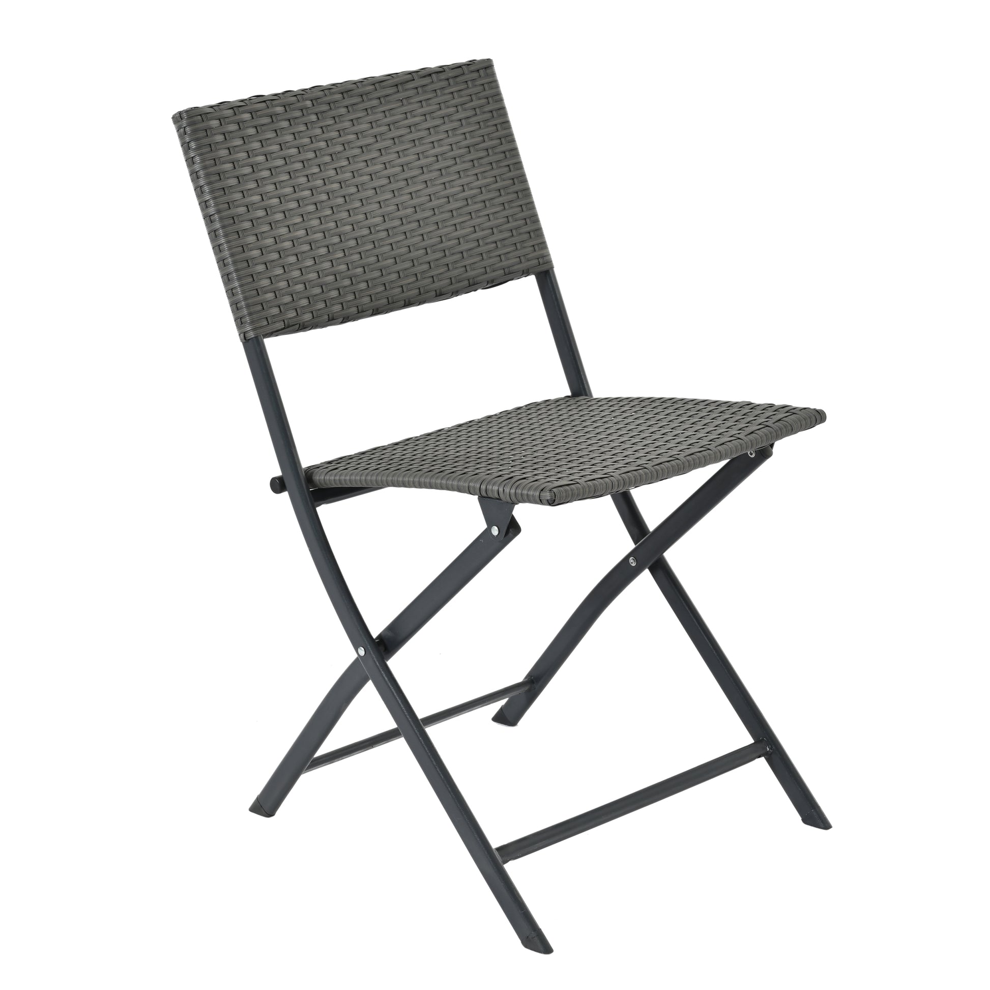 Rattan Patio Bistro Set, 3 Piece Foldable Outdoor Patio Furniture Sets, With Folding Table And Two Chairs, For Garden, Backyard, Pool, Lawn, Porch, Balcony, All Weather Rattan Style Gray Pe Rattan Iron