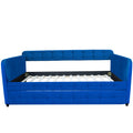 Blue Upholstered Twin Size Daybed With Trundle, Velvet Fabric, No Box Spring Required, Comfortable And Simple Design Models Box Spring Not Required Twin Blue Wood Espresso Bedroom Artsy,Classic,Retro Rubberwood Fiber Foam And Polyester Fiber Pad Velvet