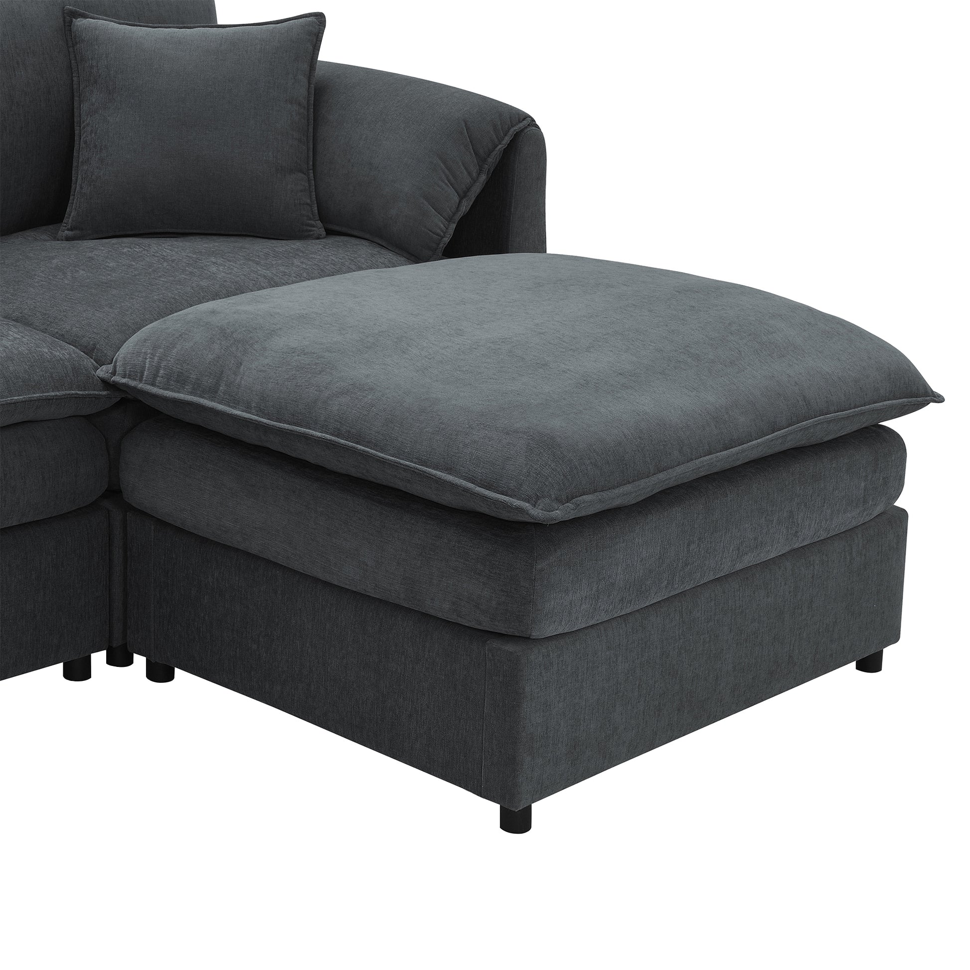 134*66" Chenille Modular Sectional Sofa,U Shaped Cloud Couch Set With Double Cushions ,6 Seat Sleeper Sofa Bed With Ottomans,Oversized Indoor Furniture For Living Room, 3 Colors Dark Gray Chenille 6 Seat