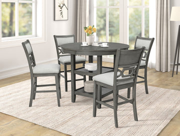 Counter Height Dining 5Pc Pub Height Dining Round Table Set Lower Storage Shelves Dining Room Set Wooden Wood Dining Room Fixed Table Rubberwood Round Dining Table With Chair Wood Wood Gray Seats 4