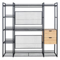 Open Style Wardrobe With Hanging Rails, Shelves And Drawers, Black Black Metal & Wood