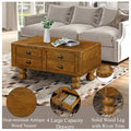 Rectangle Living Room Coffee Table Set, 3 Piece Solid Wood Living Room Table Set, 1 Coffee Table And 2 End Table, Wood Center Table Tea Table Set With Rivet Decoration Legs.Antique Brown Antique Brown Pine