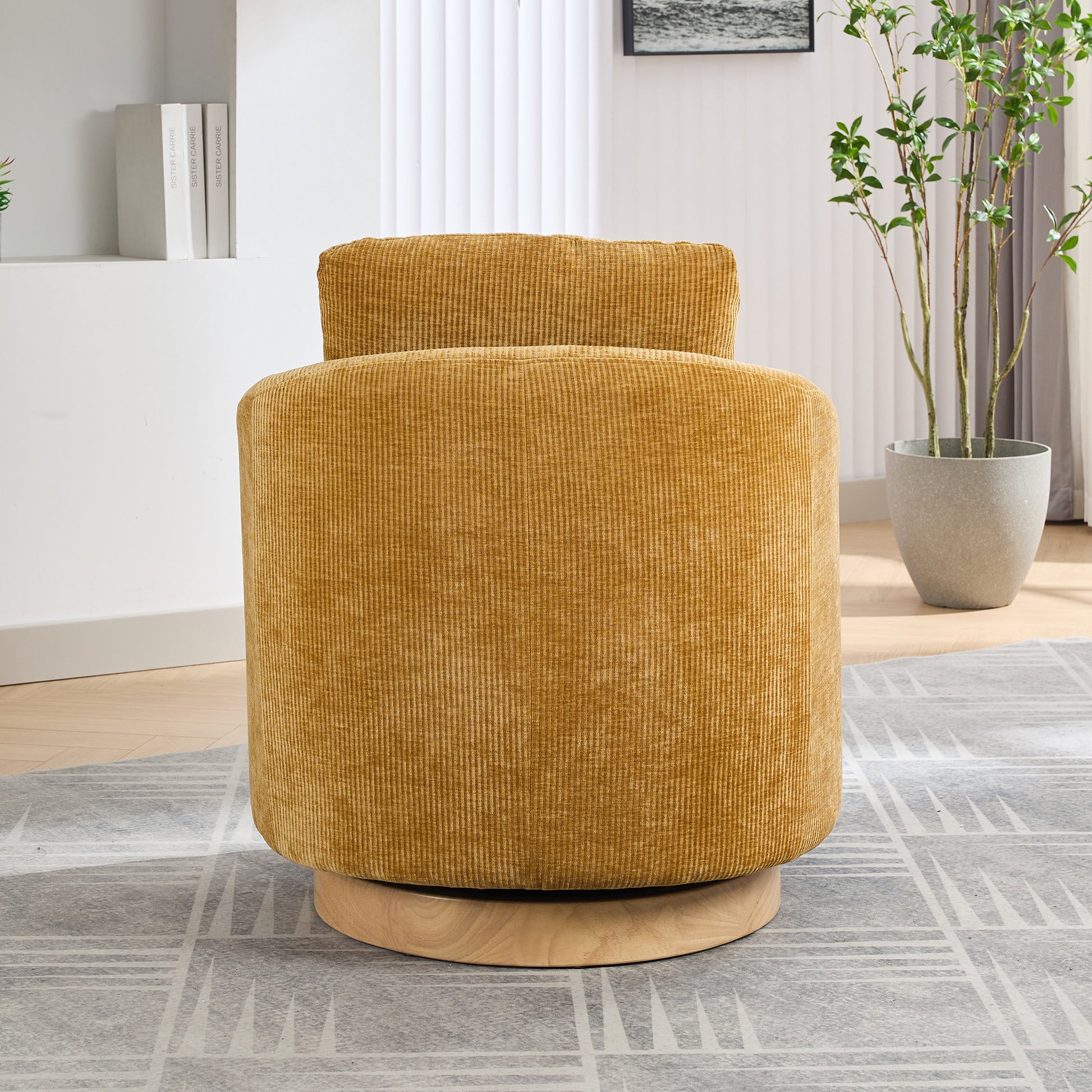 30.3"W Swivel Accent Barrel Chair And Comfy Round Accent Single Sofa Chair, 360 Degree Club Chair, Lounge Armchair For Living Room Bedroom Nursery.Mustard Mustard Chenille
