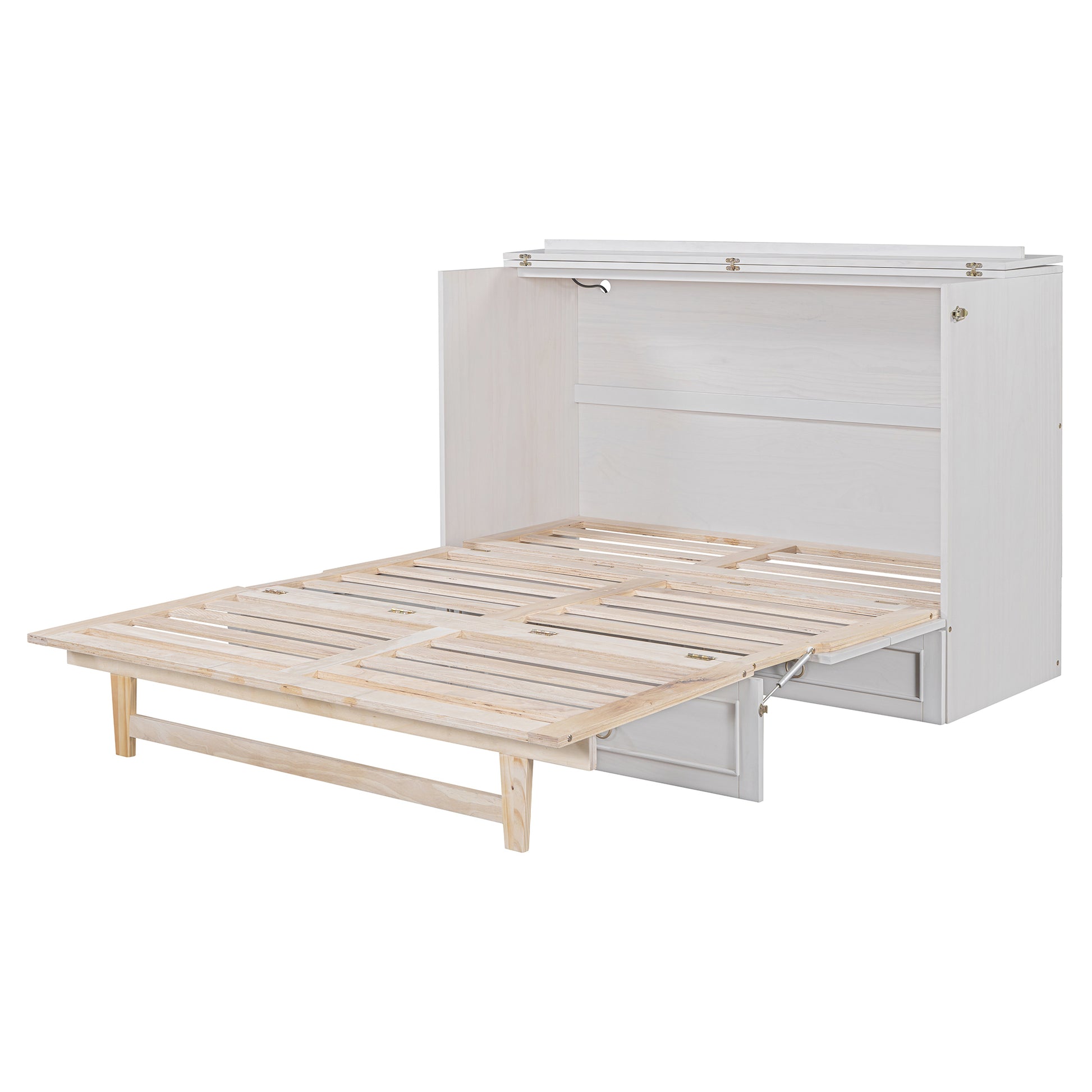 Queen Murphy Bed With Large Drawers,White Queen White Plywood