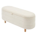 Elegant Upholstered Sherpa Fabric Storage Ottoman With Wood Legs, Storage Bench For Bedroom, Living Room, White White Wood