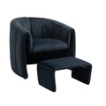 Coolmore Accent Chair With Ottoman, Mid Century Modern Barrel Chair Upholstered Club Tub Round Arms Chair For Living Room Bedroom Office Black Velvet Black Foam Velvet