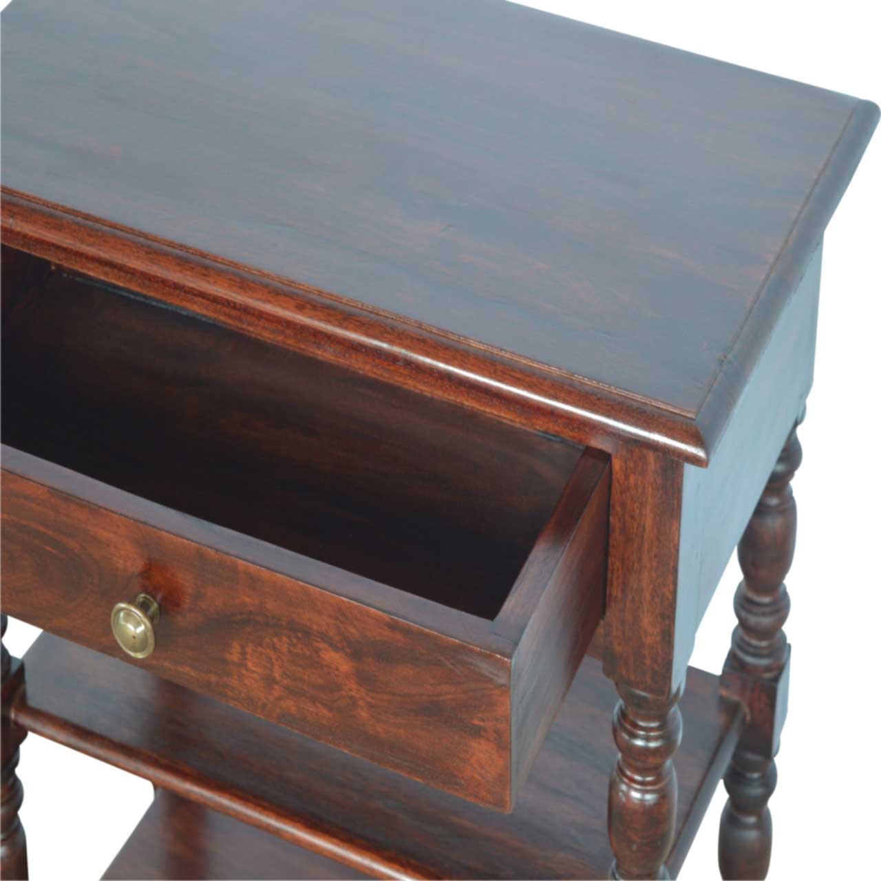 Solid Wood Turned Occasional Table Brown Brown Contemporary Freestanding Mango Rectangular Drawers Coffee & End Tables Lacquered Rectangular Solid Wood