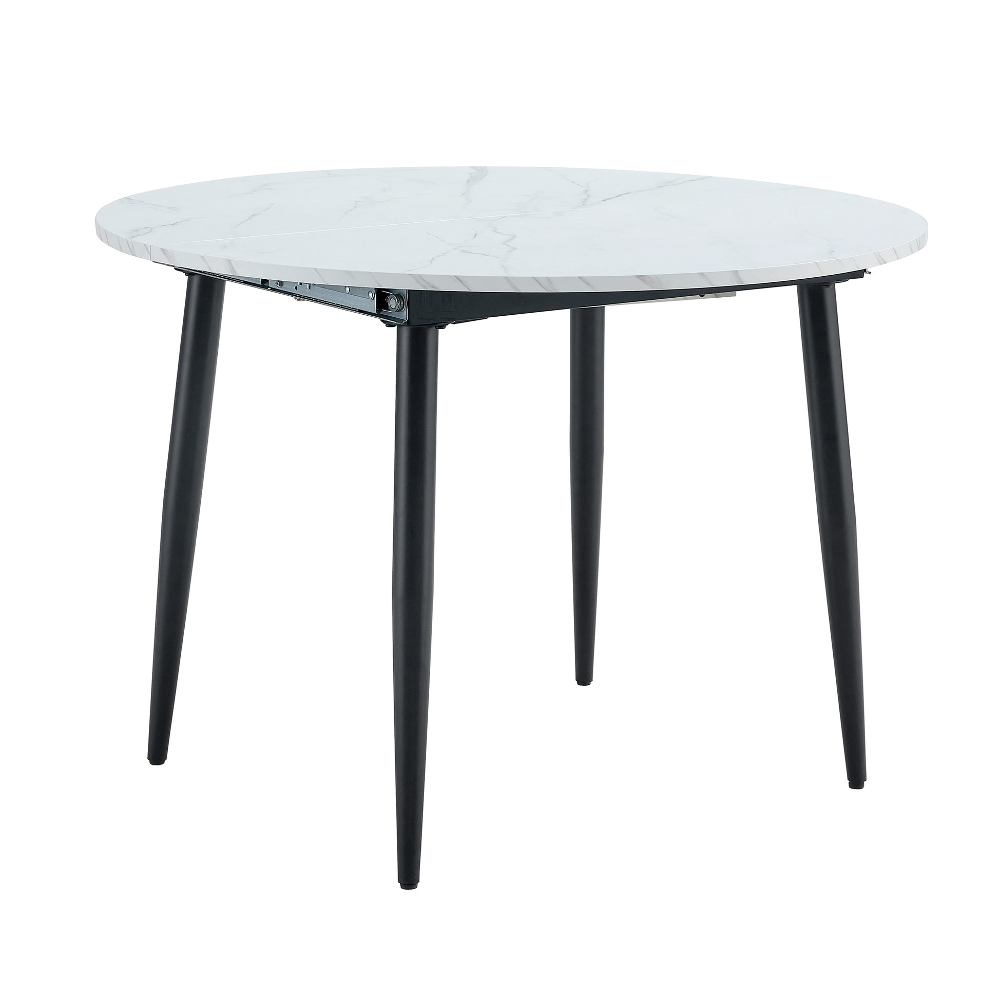 With A Clever Retractable Mechanism, The Mdf Table Top And Black Metal Legs And Has A Smooth And Delicate Surface. The Unique Look Creates The Sleekof A Modern Home. White Mdf Metal