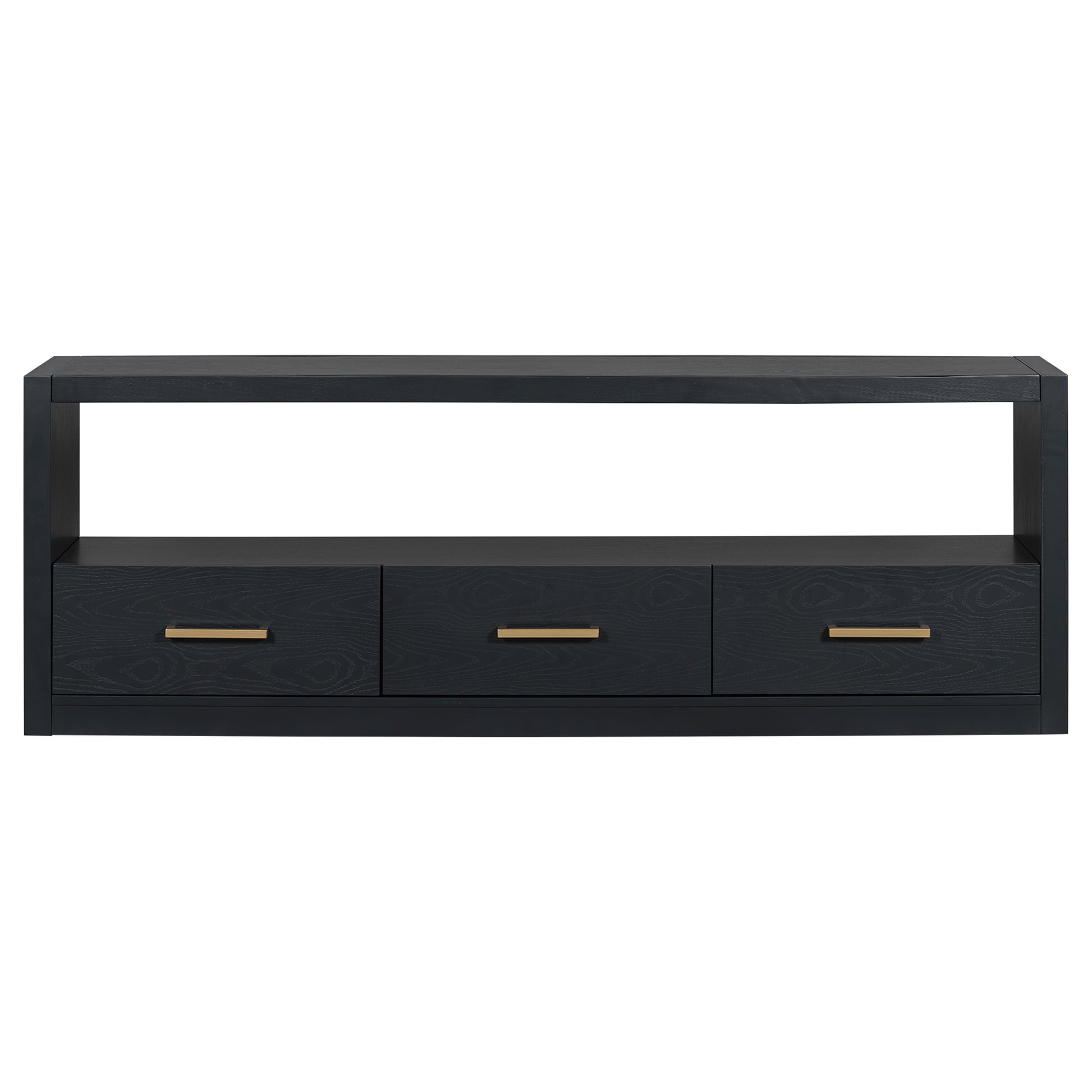 Mirod Stylish Tv Stand With Large Storage,Classic Design With Three Drawers And Spacious Surface,Minimalist Metal Handles,Versatile As Tv Console Or Side Cabinet Black 70 79 Inches Mdf