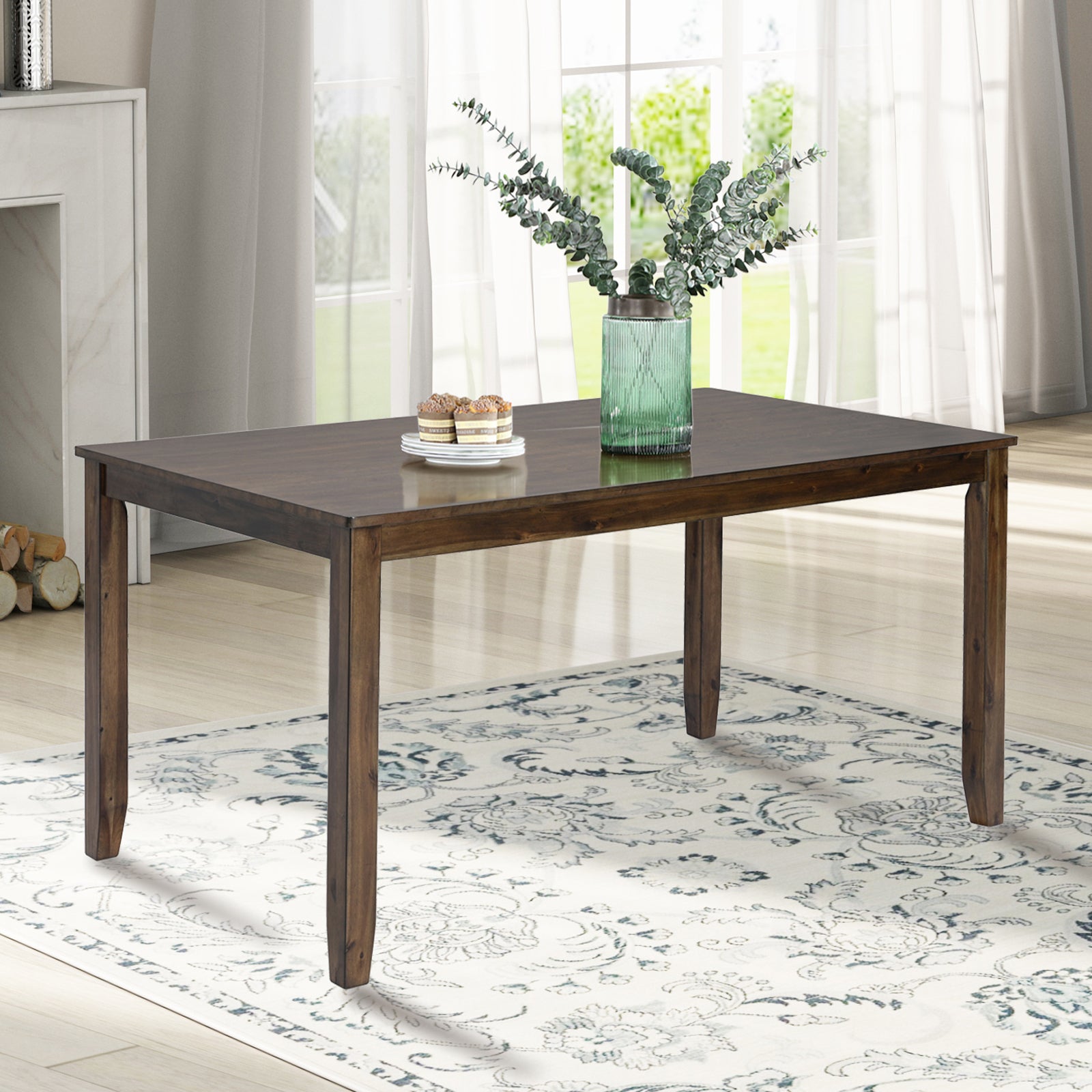Wooden Dining Rectangular Table, Kitchen Table For Small Space, 4 Person Dining Table, Walnutonly The Table Walnut Seats 4 Gray Dining Room Acacia Rectangular Acacia Wood