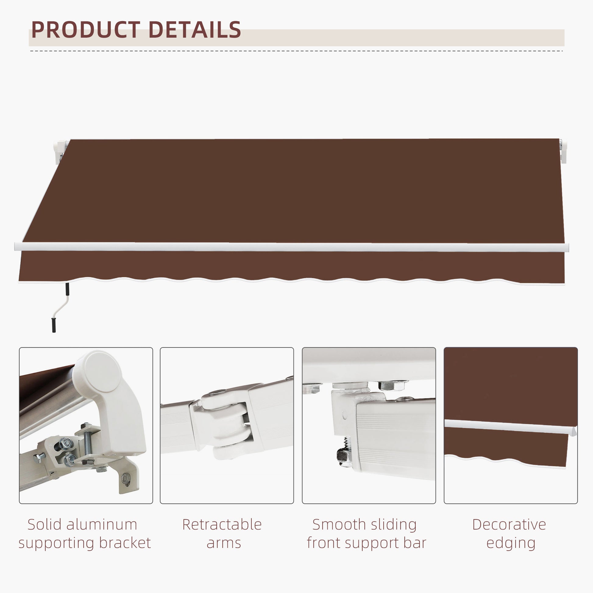 Outsunny 13' X 8' Retractable Awning, Patio Awnings, Sunshade Shelter W Manual Crank Handle, Uv & Water Resistant Fabric And Aluminum Frame For Deck, Balcony, Yard, Coffee Brown Brown Aluminum