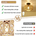 Boho Light Fixtures Ceiling Mount,Mini Rattan Chandelier Light Fixture With Dimmable Led Bulb,Hand Woven Ceiling Light Fixtures Flush Mount For Hallway Bedroom Kitchen Entryway Living Room Brown Rattan Metal