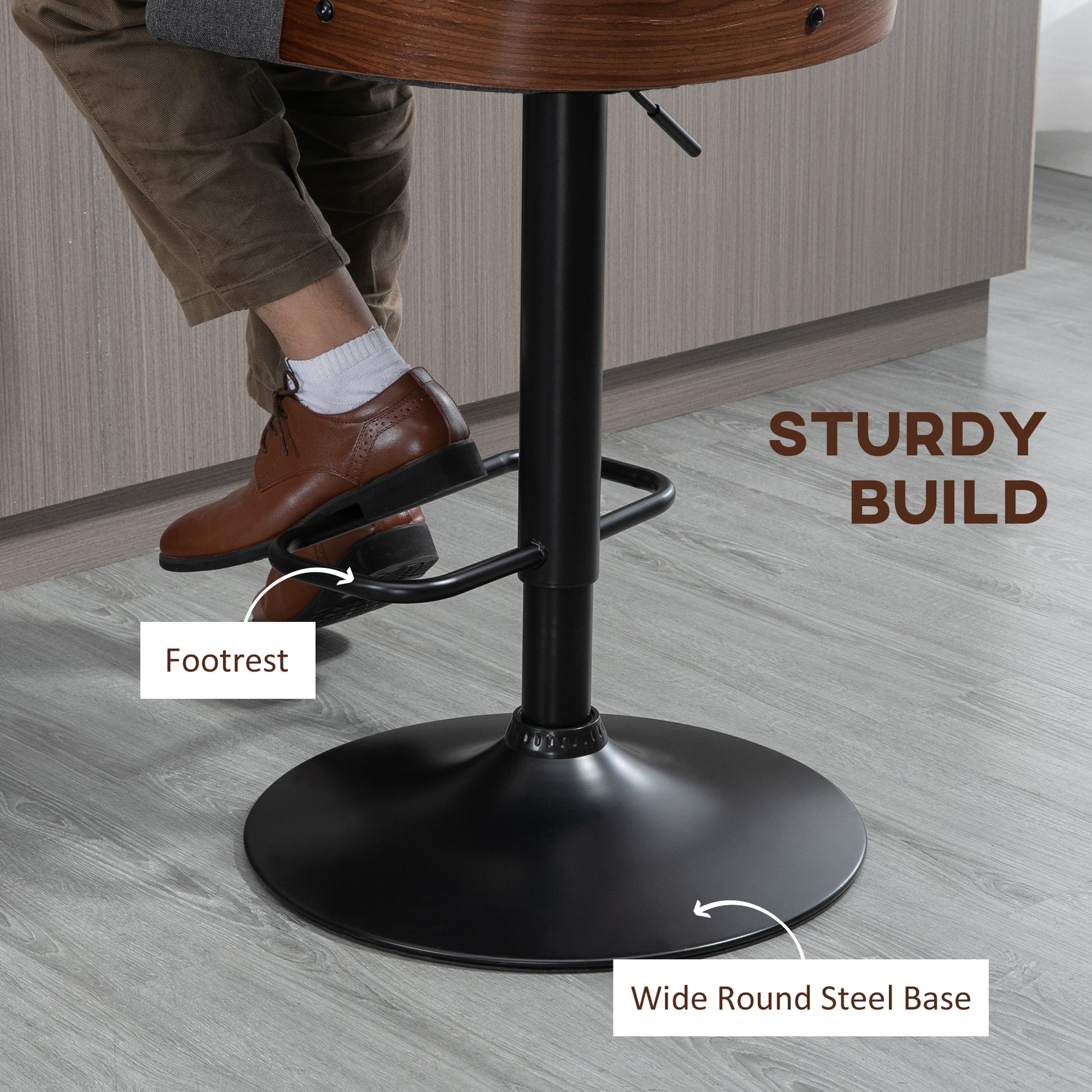 Homcom Counter Height Bar Stools Set Of 2, Height Adjustable Swivel Barstools With Footrest And Tufted Back, Linen Fabric Bar Chairs, Dark Grey Dark Grey Wood