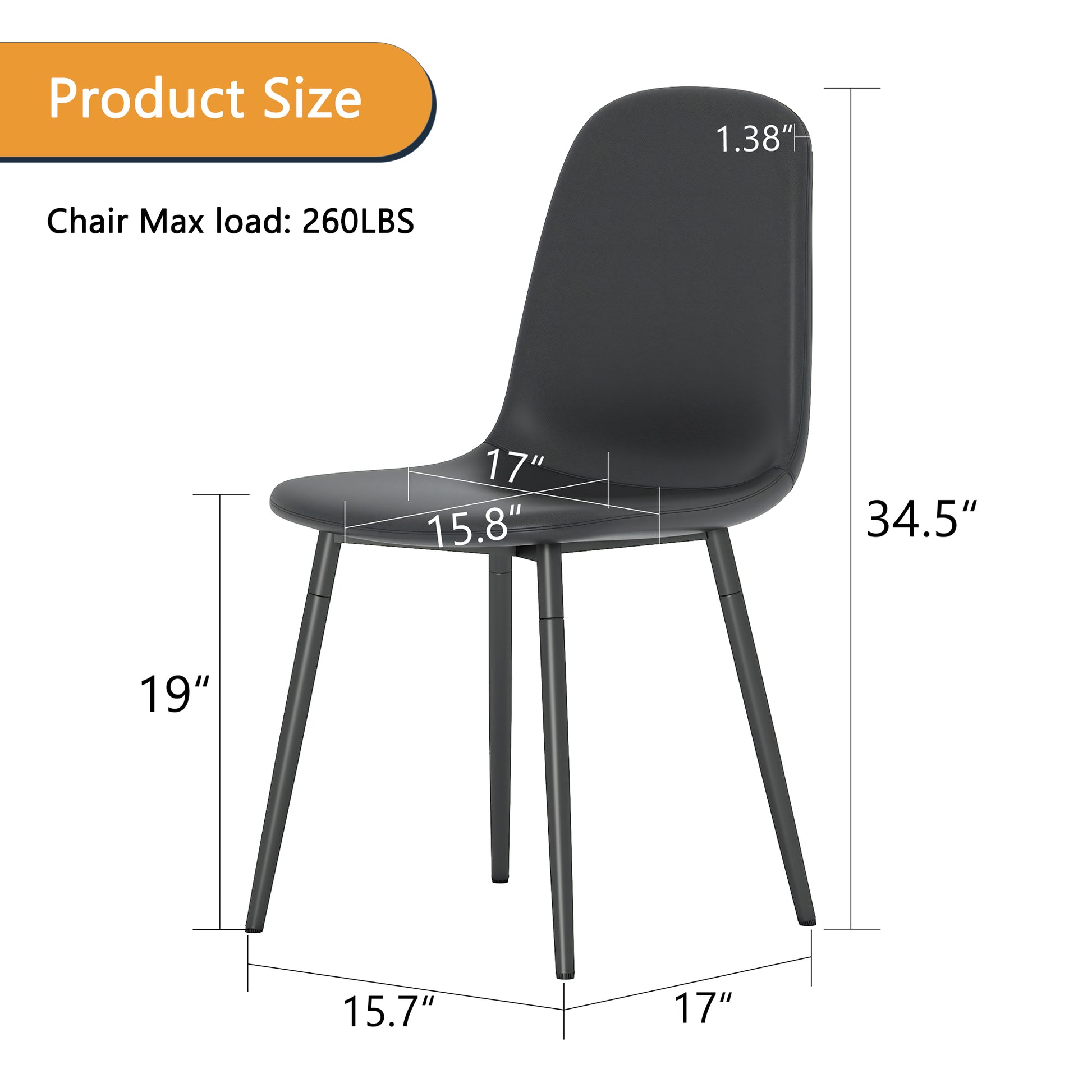 Modern Minimalist Black Dining Chair Set Four Chairs Per Box, Stable And Comfortable.Modern Mid Century Style Upholstered Side Chairs,Spoon Shaped Chairs With Black Metal Legs. Black Metal,Pu