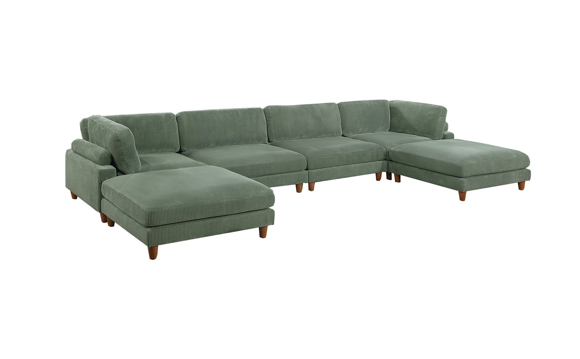 Living Room Furniture 1Pc Cocktail Ottoman Sage Color Corduroy Cushion Extra Large Ottoman Wood Legs Sage Primary Living Space Green Contemporary,Modern Square Corduroy