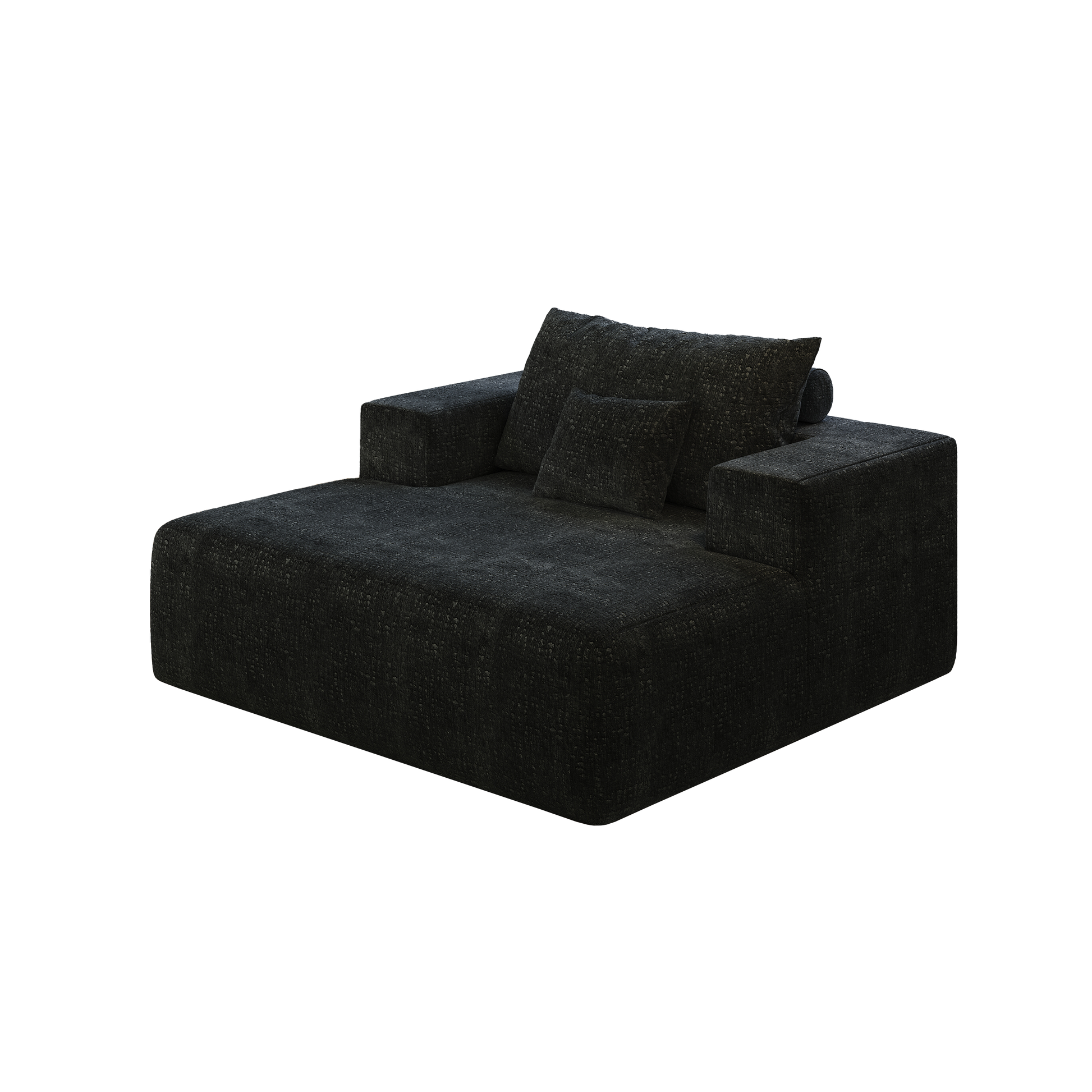 55 Inch Chenille Sponge Sofa Lounge Chair,No Assembly Required,Fluffy Modern Sleeper Chair For Indoor Living Room Bedroom Black Foam Chenille 1 Seat