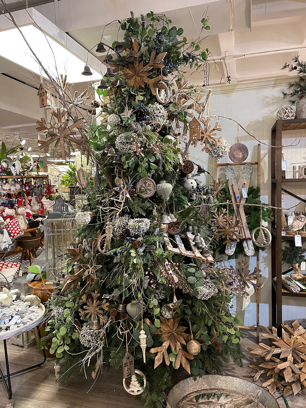 17.7" X 17.7" Large Fir Wood Snowflake Ornaments, Hanging Home Decor Accents For Christmas Tree, Wall Art, Holiday Display, Set Of 2 Brown Wood