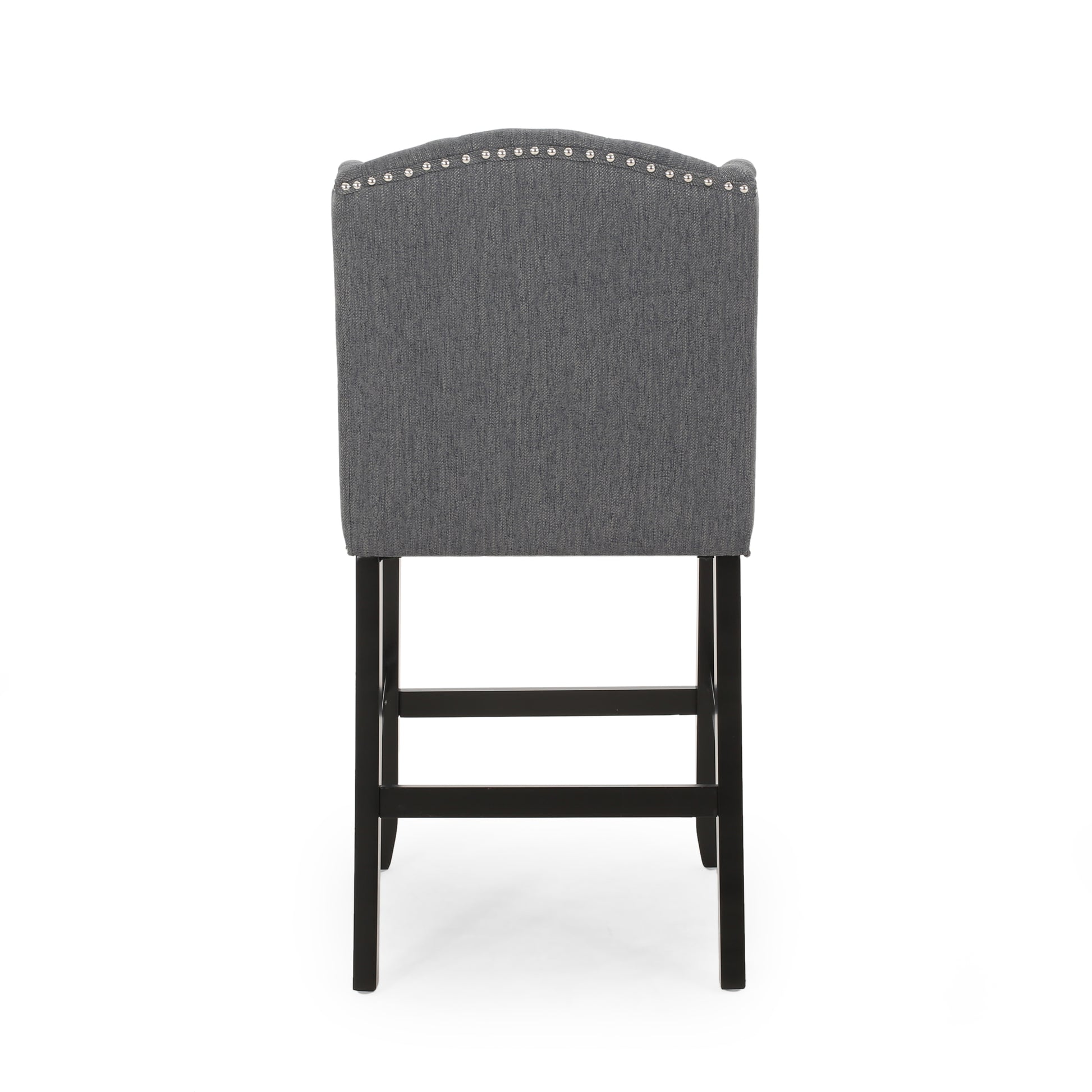 Vienna Contemporary Fabric Tufted Wingback 27 Inch Counter Stools, Set Of 2, Charcoal And Dark Brown Charcoal Fabric