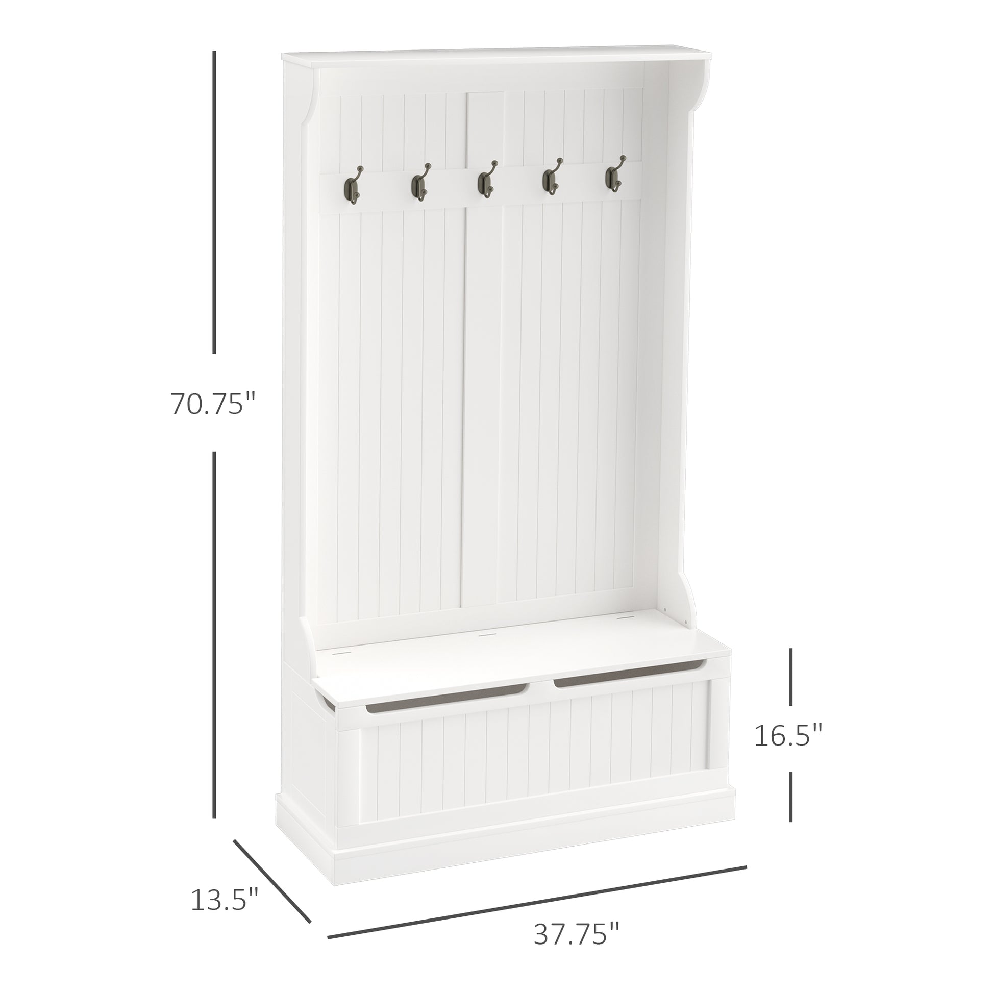 Homcom 38" 3 In 1 Entryway Hall Tree With Storage Bench, Coat Rack With Four Hooks And Shoe Storage, White Cream White Mdf