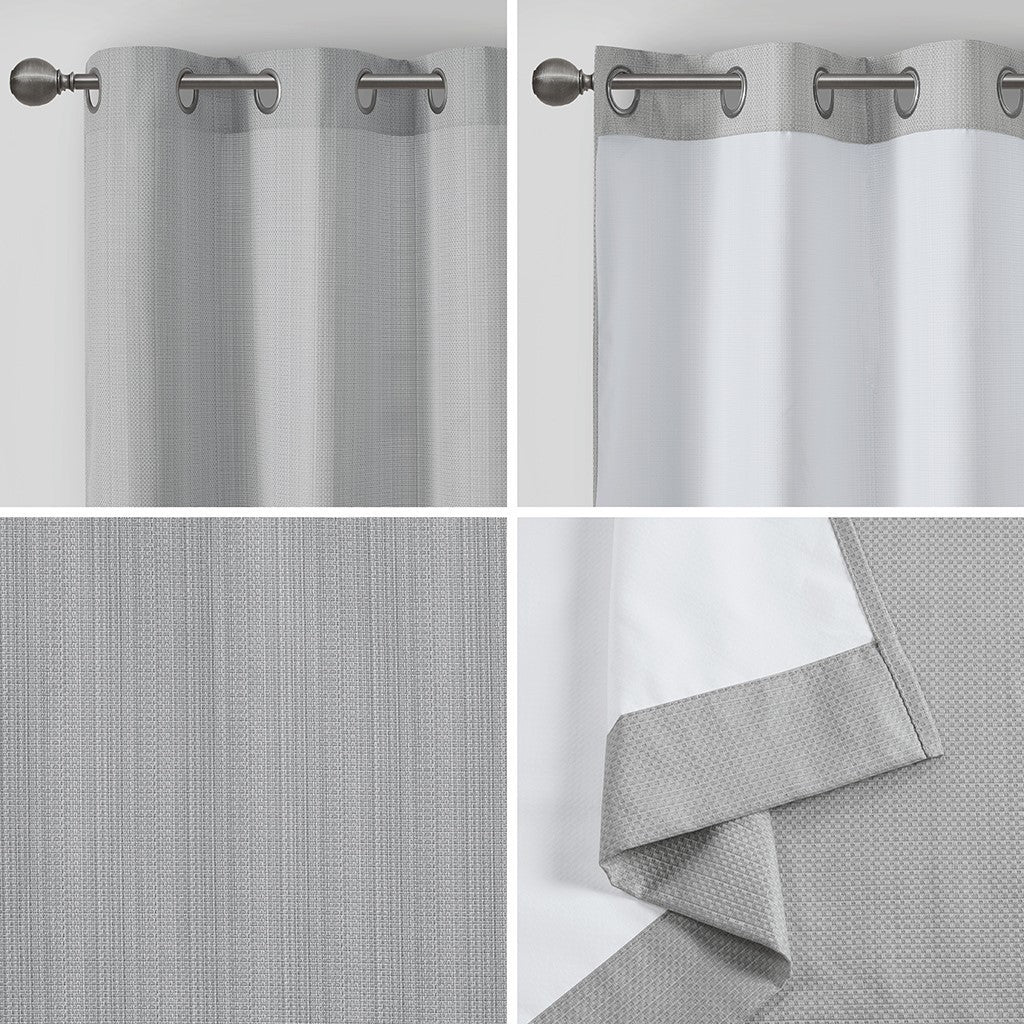 Basketweave Room Darkening Curtain Panel Pair 2 Pcs Window Panels Grey Polyester