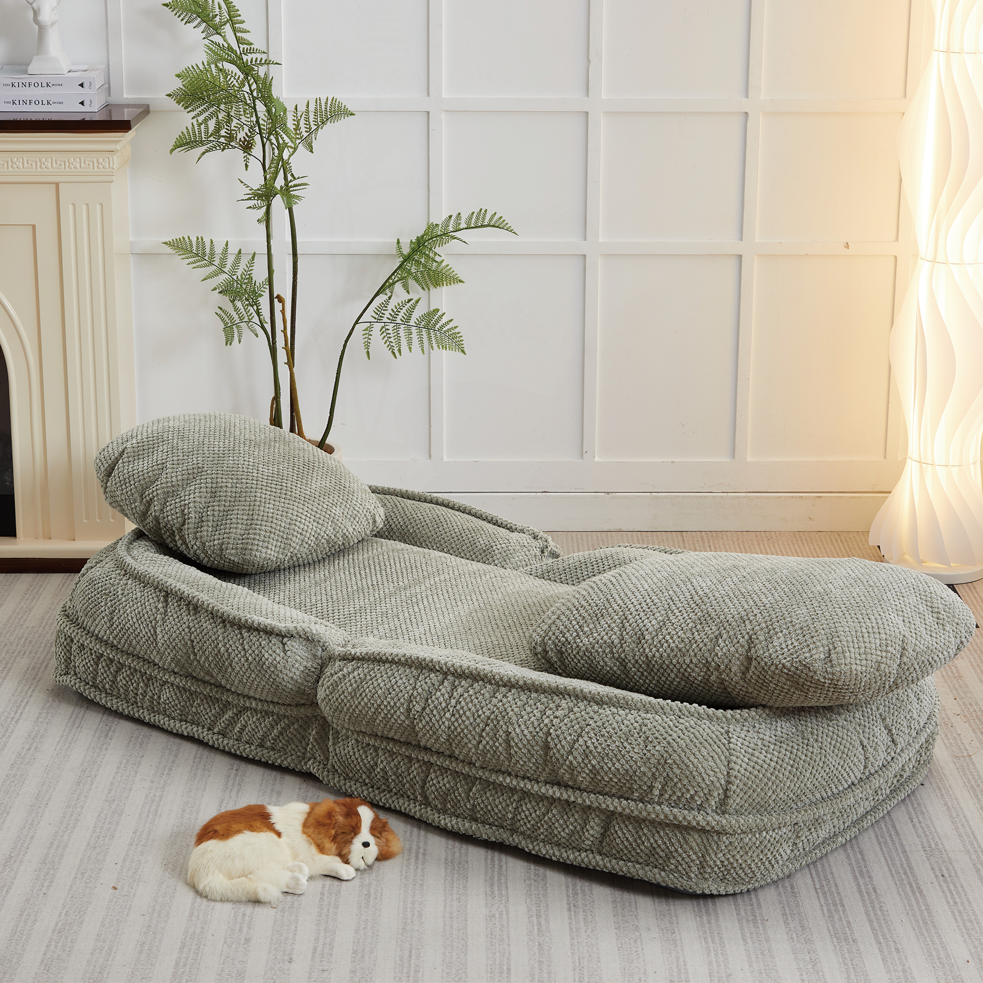 Human Dog Bed ,Lazy Sofa Couch ,5 Adjustable Position,Sit,Sleep,Fold,Suit To Put In Bedroom, Living Room ,Space Saving Design,Green Green Polyester Metal Primary Living Space Medium Soft Cushion Back Modern Foam Polyester