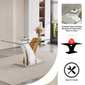 Table And Chair Set.Modern Dining Table, Tempered Glass Countertop With Artistic Mdf Legs.Paried With 4 Comfortable Chairs With Pu Seats And Metal Legs. Suitable For Various Decoration Styles. Black,Transparent Seats 4 Mdf Glass