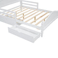 Full Size Wood Platform Bed With Guardrails On Both Sides And Two Storage Drawers ,White Full White Wood