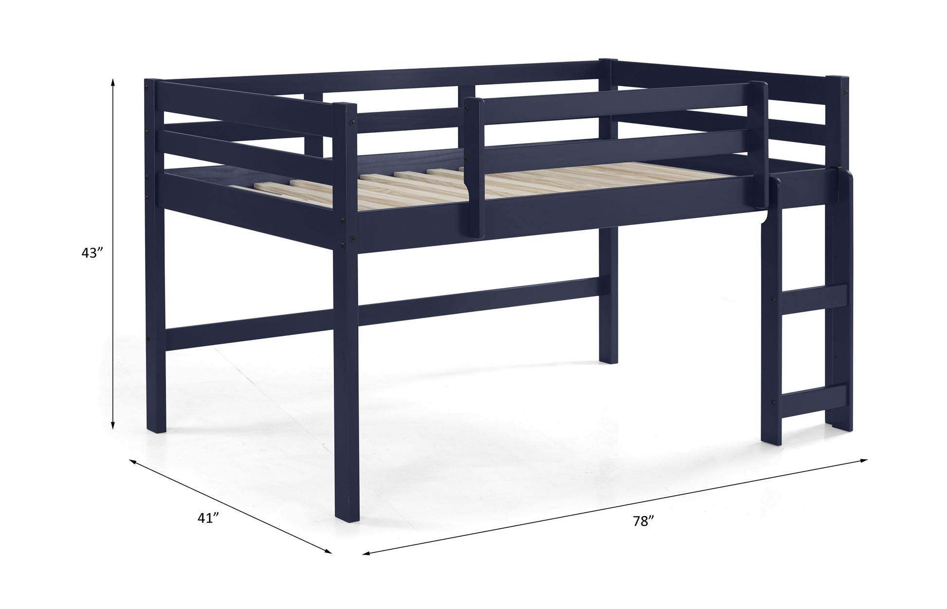 Lara Navy Blue Finish Twin Loft Bed Navy Blue Wood
