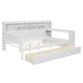 Wooden Full Size Daybed With Storage Shelves, Multi Functional Bed With Two Storage Drawers And Study Desk, Antique White Full Antique White Wood