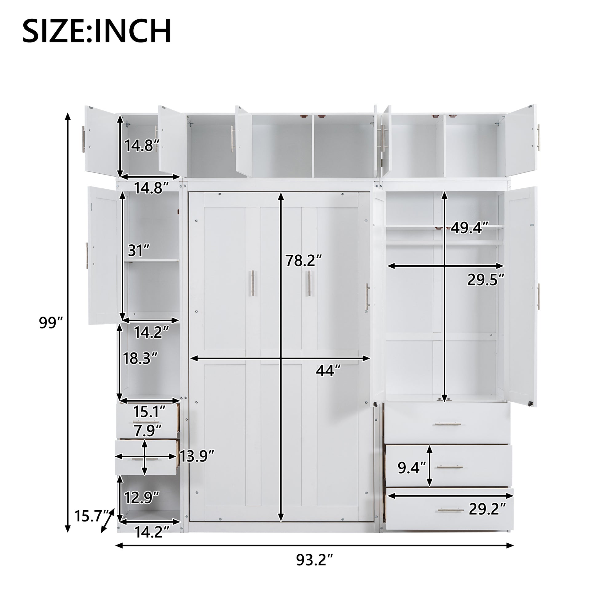 Twin Size Murphy Bed With Lockers And Wardrobes, With Installation Video, White Box Spring Not Required Twin White Murphy Solid Wood Mdf
