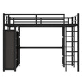 Metal Full Size Loft Bed With Desk,Shelves,Wardrobe, Black Full Black Metal