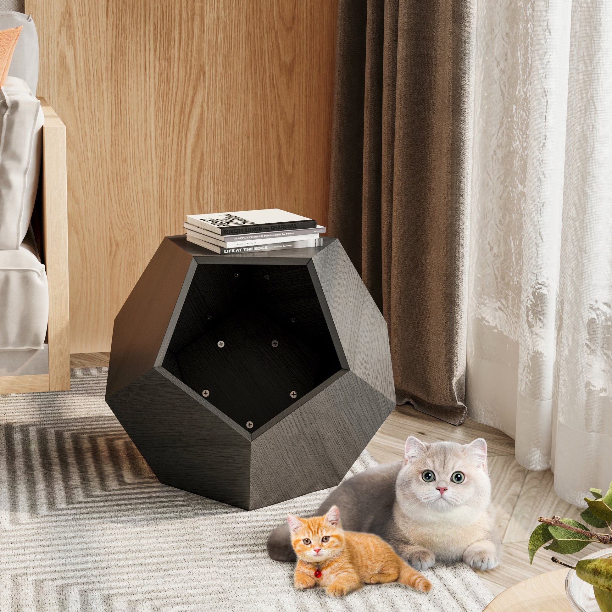 25.98'' Modern Pet Furniture Cat Litter, Sofa Side Table, Planter Mdf Multifunctional Furniture, Burmese Sumac Black Brown Mdf