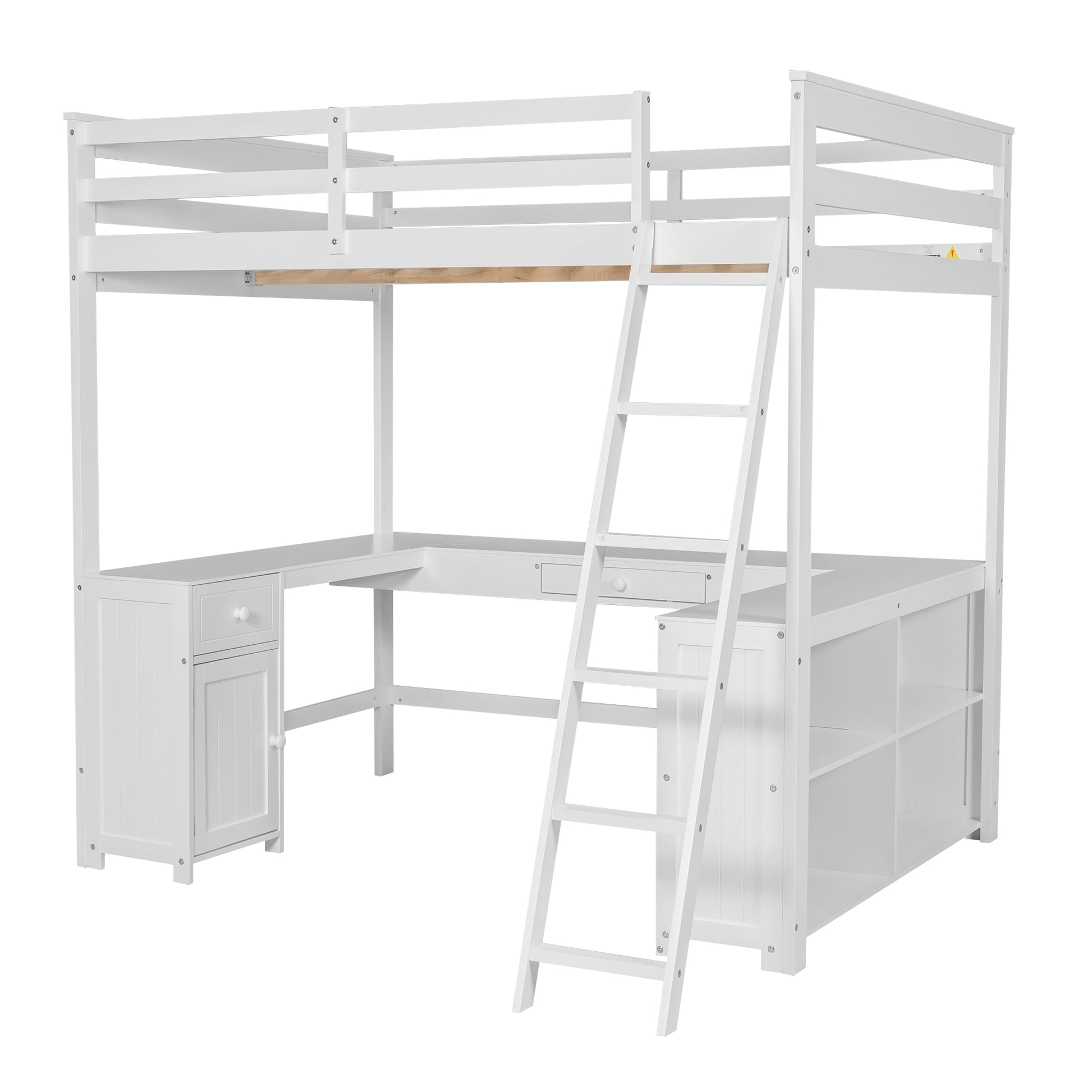 Full Size Loft Bed With U Shaped Desk, Drawers And Storage Shelves, White Box Spring Not Required Full White Wood Bedroom Solid Wood Mdf