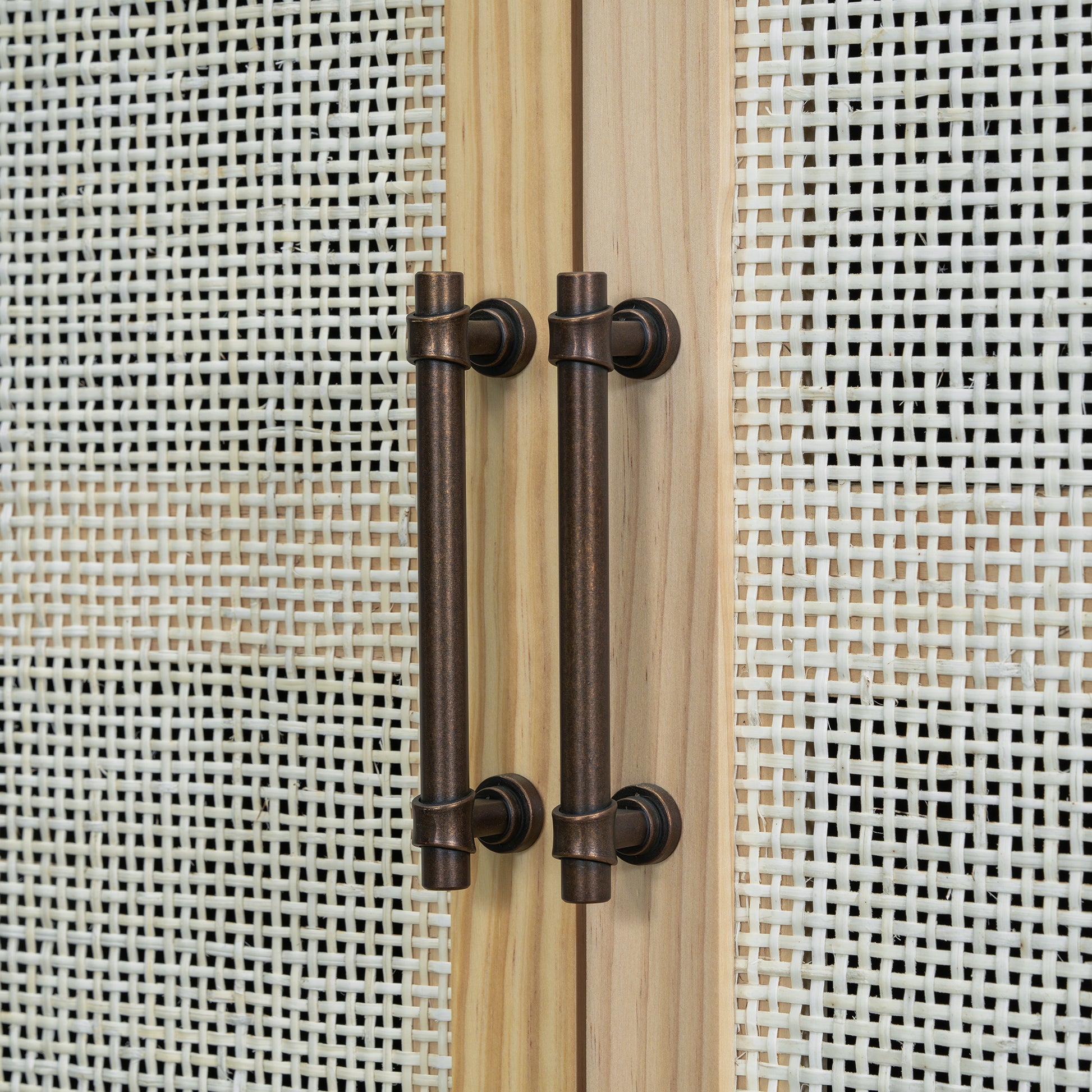 Sideboard Rustic Buffet Cabinet, Sideboard Cabinet With Decorative Rattan Doors, Buffet Cabinet With Storage For Entryway Dining Room Kitchen Living Room, Black Natural Black Natural Mdf