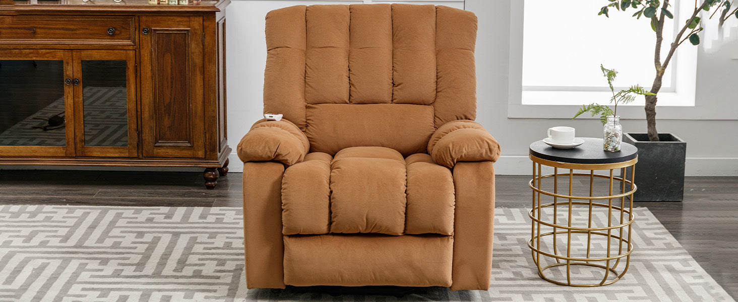 Massage Recliner Chair Electric Power Lift Recliner Chairs With Heat, Vibration, Side Pocket For Living Room, Bedroom, Light Brown Light Brown Velvet