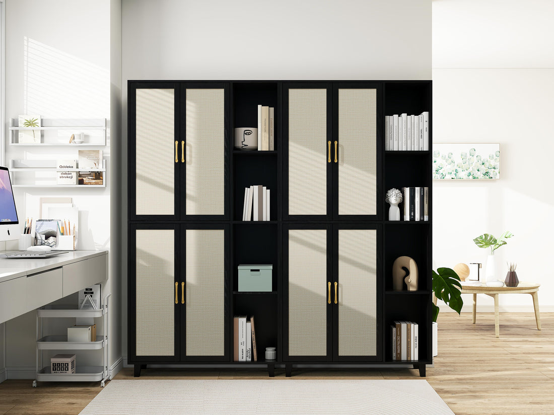 4 Door Cabinet With 4 Shelves With 4 Adjustable Inner Shelves, Storage Cabinet Black Mdf