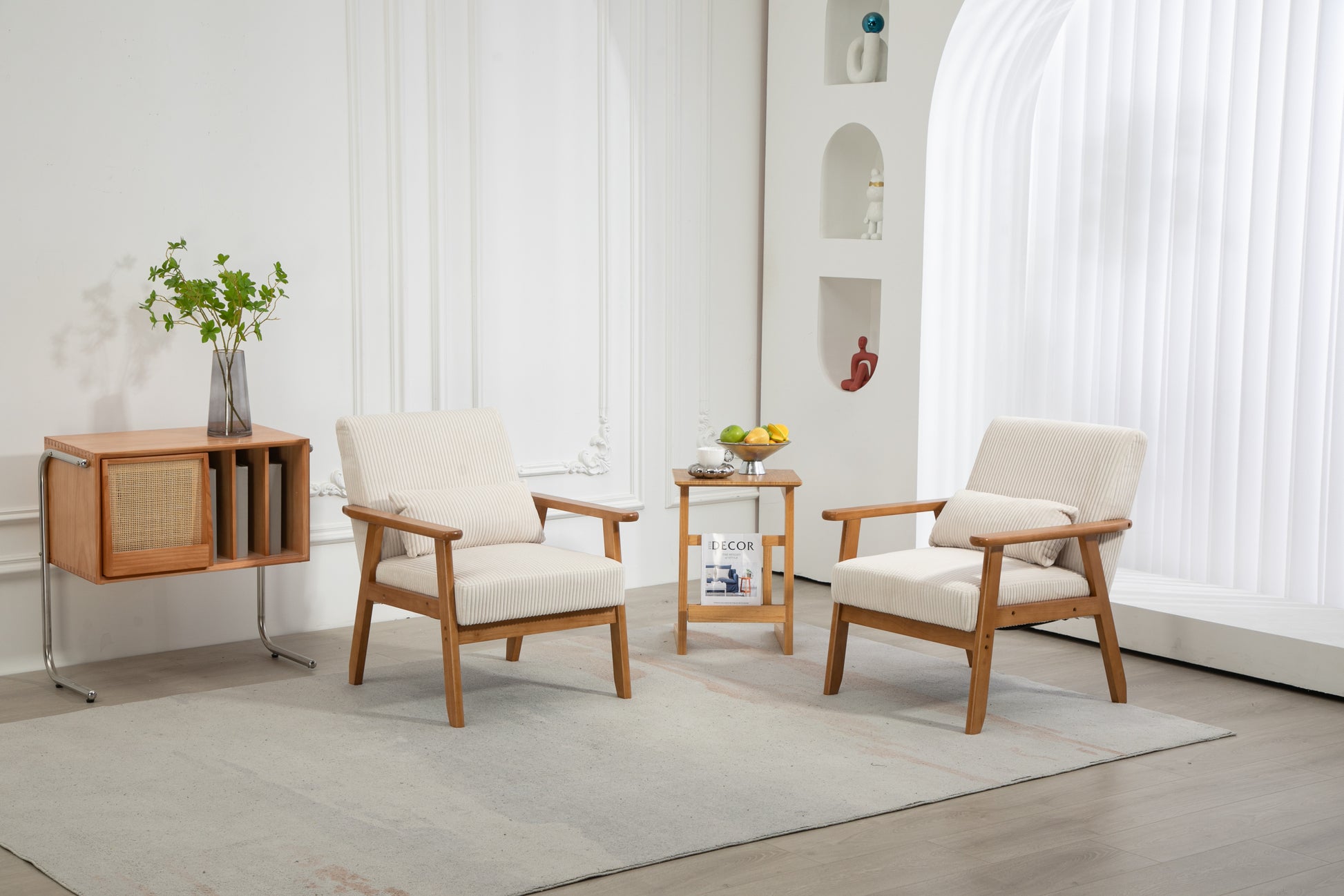 Leisure Chair With Solid Wood Armrest And Feet, Leisure Chair, Wood Frame, Velvet, Solid Rubber Wood Legs, Mid Century Modern Accent Chair, For Living Room Bedroom Studio Chair,Two Packs Beige Corduroy