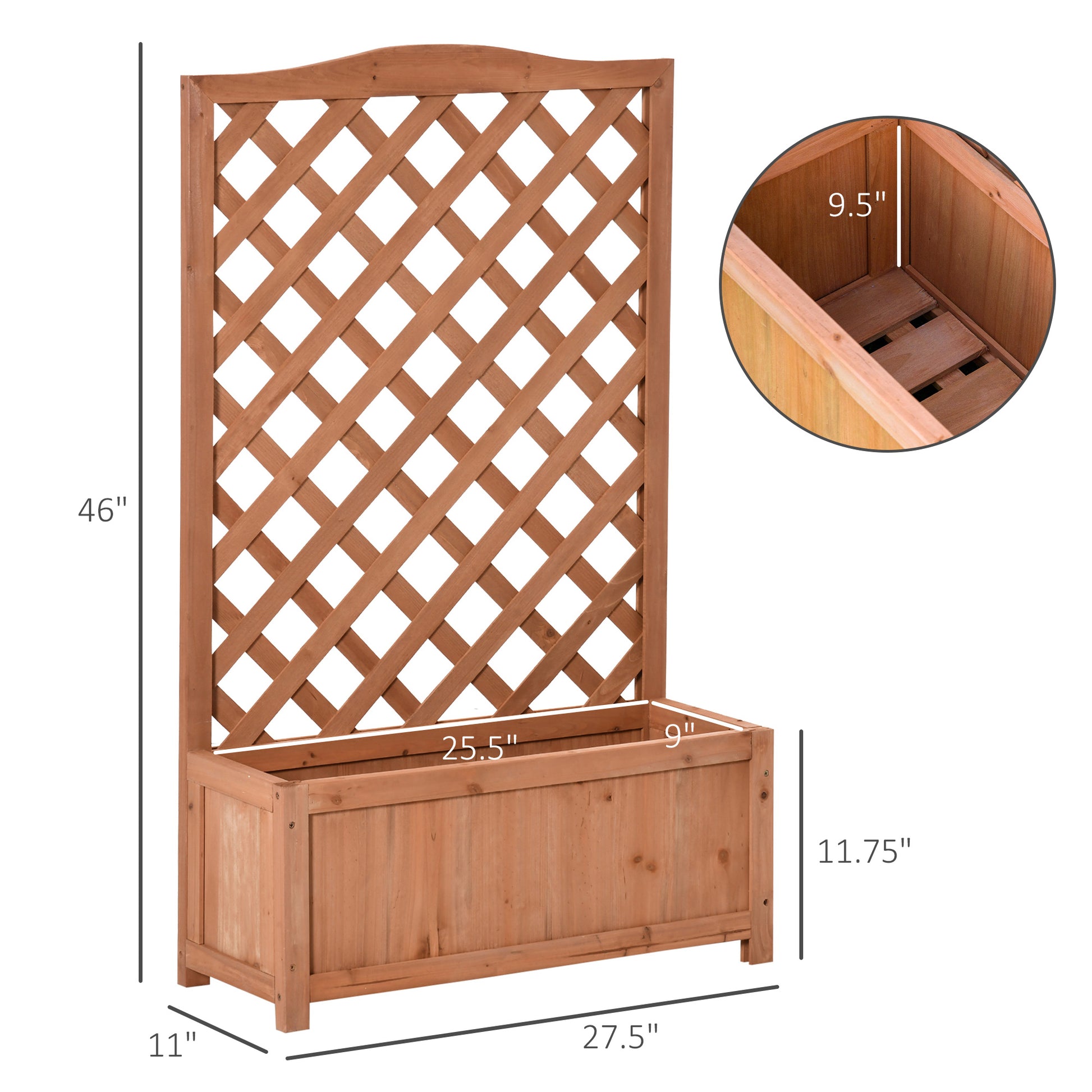 Outsunny Wooden Raised Garden Bed With Trellis, 46" Planter Box, To Grow Vegetables, Herbs, And Flowers For Backyard, Patio, Brown Brown Wood